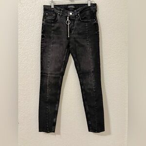 Zara Woman Premium Denim Collection Black Raw Edge Mid Rise Skinny Jeans Size 6